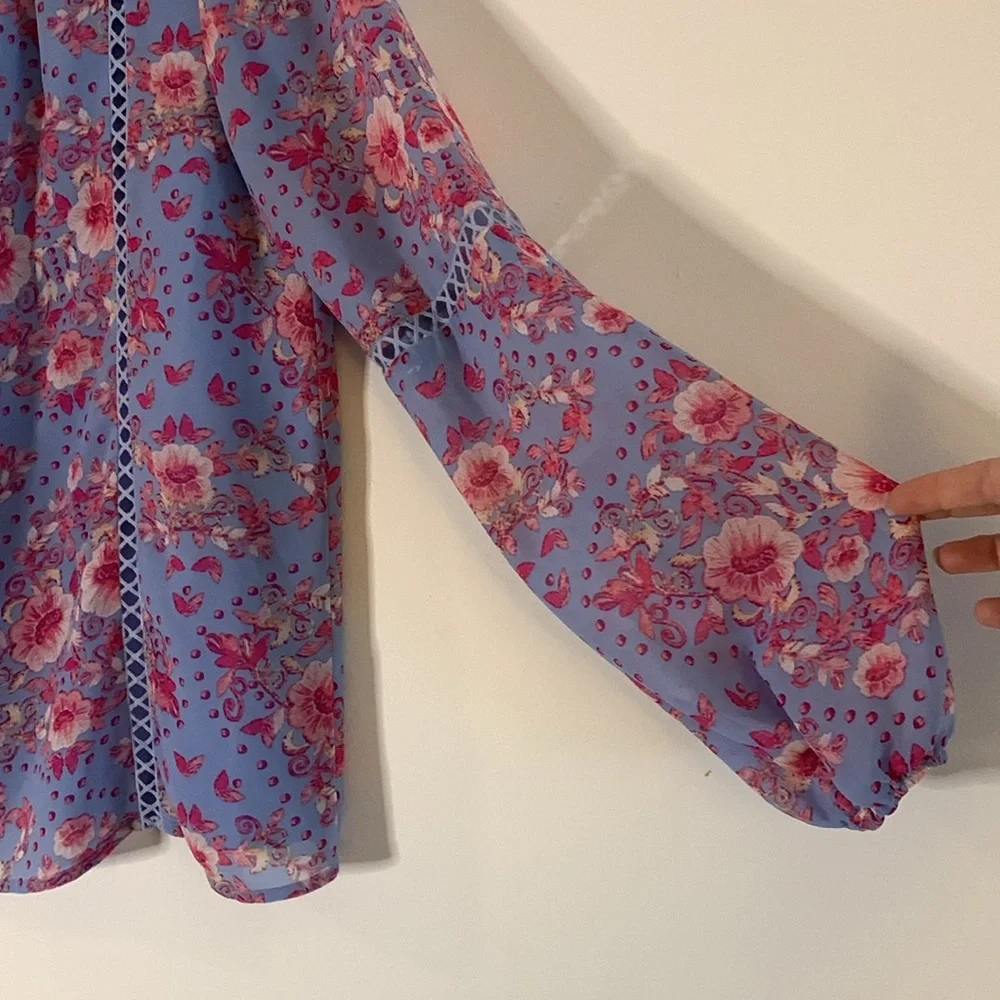Tory Burch Long Sleeve Floral Blouse Size 0 - Picture 2 of 9